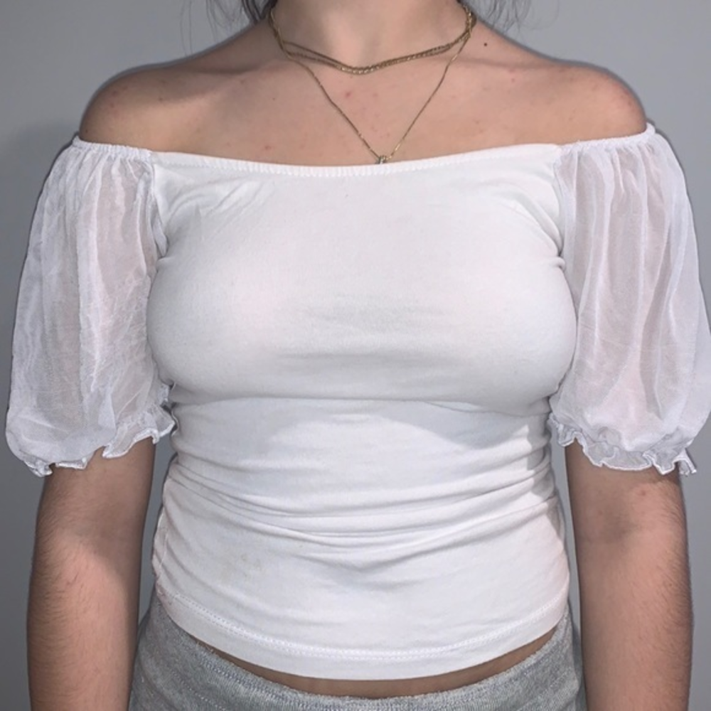White sheer princess‎ crop top off shoulder